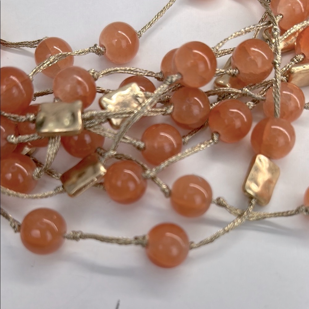 Pretty Gardenia Gold and Orange Crackle Beaded Multi Strand Necklace NWT! - Picture 8 of 13